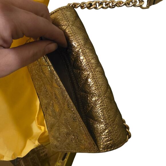 Michael Kors Gold Ruby Quilted Leather Clutch Crossbody 2-in-1 Purse Handbag - Picture 5 of 10